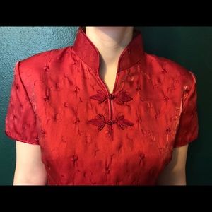 Silk red dress, tradition Chinese Cheongsam